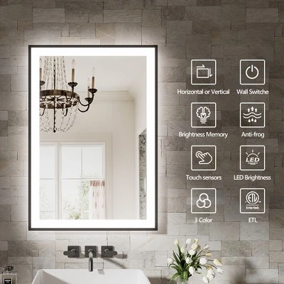 40x30 Inch Frameless LED Bathroom Mirror,Smart Mirror 3 40x30 Inch Frameless LED Bathroom Mirror,Smart Mirror - Image 3