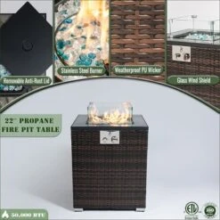 22" Propane Gas Fire Pit Table, 40000 BTU Square Steel Fire Pit With Beautiful Wicker Base For Outside Patio Deck Garden Backyard-Black -House Furnish World GUEST 3cc6f72e cfe2 46b0 b365 fdc0cccd65df