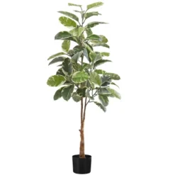 Artificial Plant, 52" Tall, Rubber Tree, Indoor, Faux, Fake, Floor, Greenery, Potted, Real Touch, Decorative, Green Leaves, Black Pot