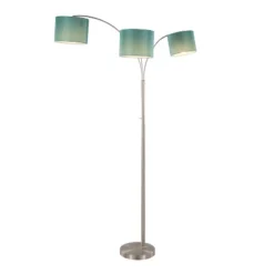 Willow Trio 84" Contemporary Metal Floor Lamp In Brushed Nickel And Turquoise Linen From Grandview Gallery By LumiSource