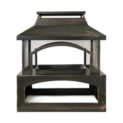 37-Inch Rectangular Metal Outdoor Wood Burning Fireplace,Outdoor Fireplace With Built-in Log Storage And Poker-Brushed Bronze,Log Burner Fire Pit -House Furnish World GUEST 3e833cb4 739b 47a4 84ac 241a934dff25