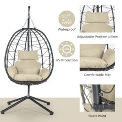 Egg Chair With Stand Indoor Outdoor Swing Chair Patio Wicker Hanging Egg Chair Hanging Basket Chair Hammock Chair With Stand For Bedroom Room Balcony -House Furnish World GUEST 3eadfafc 370b 42ce ae5e 032a9137b1b8