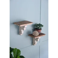 13.8x9.1x11.4" Distressed Brown And White Wooden Wall Shelf With Corbel Design -House Furnish World GUEST 3f0cc30b 4bb3 48e3 8be4 3fa52c753574