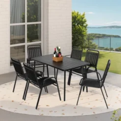 7 Pieces Patio Dining Set, Plastic Chair And Steel Table Outdoor Set, Plastic Chairs And Table Set For Garden Patio, Black -House Furnish World GUEST 3f748b7a 9aea 420a a7ff 5fe10c9e0050