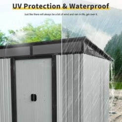 6ft X 5ft Outdoor Metal Storage Shed With Lockable Sliding Doors And Transparent Plate For Garden, Lawn ( White And Black ) -House Furnish World GUEST 3fdc1e4c f0ba 4eae a20c 7b62129fc447