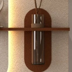 Adjustable 3-Color LED Sandstone Wall Decor With Simulated Green Plants,3D Art Sculpture, Glass Vase & Rabbit Statue, Remote Control Light Strips