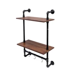 Industrial Pipe Shelf 3 Tier And 2 Tier Wall Mounted Shelves 36in Wood Display Shelves, And 3 Additional Hooks,Farmhouse Kitchen Bar Shelf -House Furnish World GUEST 40cca84e fa60 4574 9871 9e4d9e5a0396