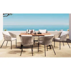 7 Pieces Patio Dining Set, All-Weather Outdoor Furniture Set With Dining Table And Chairs, Metal Frame, For For Garden, Backyard, Beige -House Furnish World GUEST 4181b3f3 34ac 4823 b257 0860b9acfe67