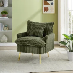 30.31 Inch Single Chair Fashion Sofa, Green Sofa, Coarse Polyester Polyester, Soft And Comfortable, Suitable For Apartment Office Living Room Bedroom -House Furnish World GUEST 420f7d5b 5ebd 461e 8533 4f39e322b9a2