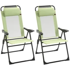 Folding Patio Chairs Set Of 2, Outdoor Deck Chair With Adjustable Sling Back, Camping Chair With Removable Headrest For Garden, Backyard, Lawn, Green -House Furnish World GUEST 421b534e 2c5c 466f a58b 08fcd7b8147e