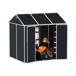 8*7ft Outdoor Storage Shed, Outdoor Resin Shed With Two-Window And Double-Door, Plastic Shed With Floor For Garden, Patio, Yard, Lawn (Dark Gray) -House Furnish World GUEST 424c80a7 81ec 472a 878e 8fb4076a57cf