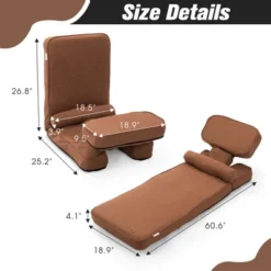 Multi-functional Foldable Sofa With Adjustable Angles And Pillow, Dark Brown