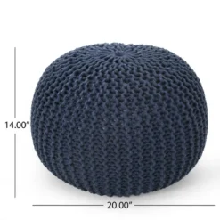 Bordeaux Knitted Cotton Round Pouf, Navy Blue -House Furnish World GUEST 43109c56 7c1f 488a 93e0 08c18453693f