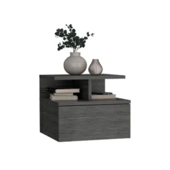Floating Nightstand 12"H, Wall Mounted With Single Drawer And 2-Tier Shelf, Smokey Oak -House Furnish World GUEST 439de7ba 86d8 4990 9e7d f6f6c8b25b94