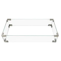 43" Propane Gas Fire Pit Table, 60000 BTU Rectangular Open Weave Wicker Fire Pit With Glass Wind Guard For Outside Patio Deck Garden Backyard - Grey -House Furnish World GUEST 458ece9f ca6e 4a1a b226 fcd656b7a14c