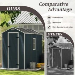 4*8ft Resin Storage Shed, High Quality Pp Material, Strong Structure, Waterproof, Rust And UV Proof, Large Storage Space,HD Window Lighting Dark Gray -House Furnish World GUEST 45d424f6 3511 4bd9 966b aa86a9015632