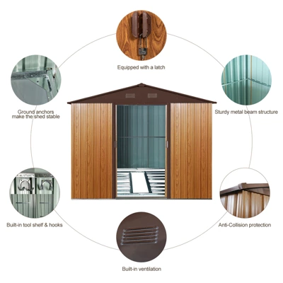 8ft X 10ft Outdoor Metal Storage Shed With Metal Foundation,Coffee 6 8ft X 10ft Outdoor Metal Storage Shed With Metal Foundation,Coffee - Image 6