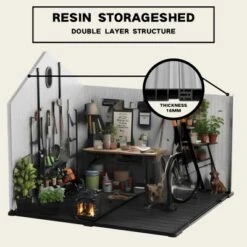 XWT012-1 6*8ft Resin Plastic Storage Shed For Backyard Garden Big Spire Tool Storage -House Furnish World GUEST 46c473e3 8dde 43f5 a57a db0039a80b74