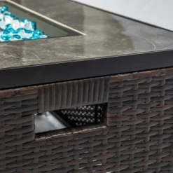 32" Propane Gas Fire Pit Table, 50000 BTU Rectangular Fire Pit, Tile Tabletop With Beautiful Wicker Base For Outside Patio Deck Garden Courtyard-Brown -House Furnish World GUEST 478725ec 96de 43ef 85aa 2e9c19847564