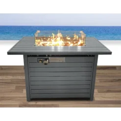 11'' H X 42'' L Steel Propane Outdoor Fire Pit Table With Lid