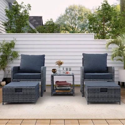 5 Pieces Wicker Patio Furniture Set Outdoor Patio Chairs With Ottomans Conversation Furniture With Coffetable For Poolside Garden Balcony 10 5 Pieces Wicker Patio Furniture Set Outdoor Patio Chairs With Ottomans Conversation Furniture With Coffetable For Poolside Garden Balcony - Image 10