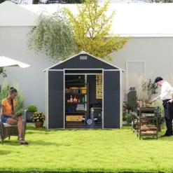 8*8ft Resin Storage Shed, High Quality Pp Material, Strong Structure, Waterproof, Rust And UV Proof, Large Storage Space,12mm Thick Pp Board,Dark Gray -House Furnish World GUEST 48155b62 74fb 4427 a453 f685aa640c0b