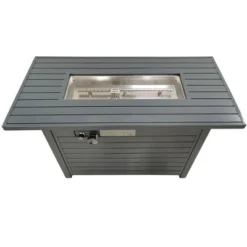 25'' H X 42'' W Steel Propane Outdoor Fire Pit Table With Lid (Grey)