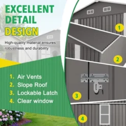 10x12FT Outdoor Storage Shed Large Metal Garden Shed With Double Door Two Window Waterproof Tool Shed For Backyard Patio Lawn Poolside ,Grey -House Furnish World GUEST 4853fd8b 6d15 470d 8bc4 5d012df53192
