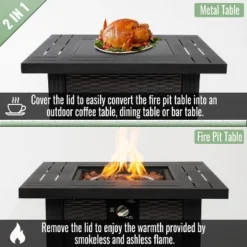 28" Propane Gas Fire Pit Table, 50000 BTU Square Steel Fire Pit For Outside Patio Deck Garden Backyard-Black -House Furnish World GUEST 490d7d32 fb5c 4b53 a69a e070f3f7935d