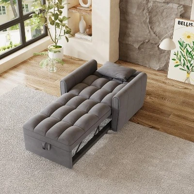 38.2inch Foldable Large-size Sofa Bed, Modern Polyester Single Sofa, Sofa Bed With Adjustable Backrest, 3 Positions And Pillows, Suitable 2 38.2inch Foldable Large-size Sofa Bed, Modern Polyester Single Sofa, Sofa Bed With Adjustable Backrest, 3 Positions And Pillows, Suitable - Image 2