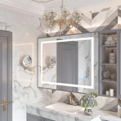 48x36inch LED Bathroom Mirror,3000-6000K Gradient Front And Backlit LED Mirror For Bathroom,3Colors Dimmable,IP54 Enhanced Anti-Fog