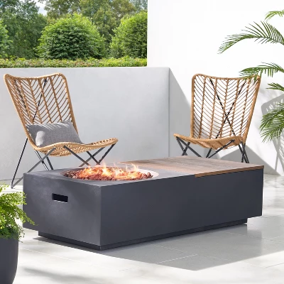 Outdoor 50,000 BTU Lightweight Concrete Rectangular Fire Pit Table With Storage, Dark Gray And Natural Brown (Tank Cover Not Included) 5 Outdoor 50,000 BTU Lightweight Concrete Rectangular Fire Pit Table With Storage, Dark Gray And Natural Brown (Tank Cover Not Included) - Image 5