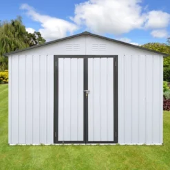 Metal Garden Sheds 12ftx10ft Outdoor Storage Sheds White+Grey -House Furnish World GUEST 4b918441 74b6 41e9 ac28 005160933838