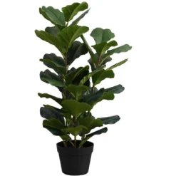 Artificial Plant, 32" Tall, Fiddle Tree, Indoor, Faux, Fake, Floor, Greenery, Potted, Real Touch, Decorative, Green Leaves, Black Pot
