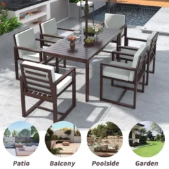 Patio Dining Set Outdoor Dining Table And Chair Set With And Removable Cushions For Patio, Backyard, Garden, Dark Brown -House Furnish World GUEST 4d0c335a 2ea5 4f85 8387 47ab7e05123b