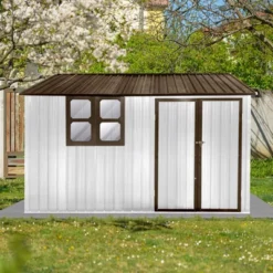 Metal Garden Sheds 10ftx8ft Outdoor Storage Sheds White+coffee With Window -House Furnish World GUEST 4d5d8074 000f 4208 87fd ac9f1e2c1167