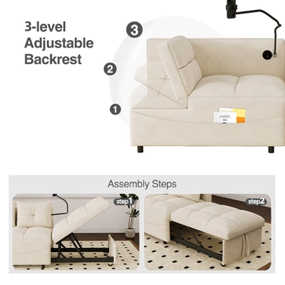 Foldable Sofa Bed In 3 Lengths, Modern Sofa Sofa Sofa Polyester Polyesterll-out Bed, Loveseat Sofa Adjustable Back And With USB Port And Phone Stand 6 Foldable Sofa Bed In 3 Lengths, Modern Sofa Sofa Sofa Polyester Polyesterll-out Bed, Loveseat Sofa Adjustable Back And With USB Port And Phone Stand - Image 6