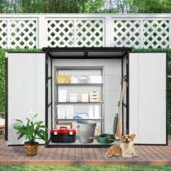 5x3FT Outdoor Storage Shed Waterproof Resin Cabinet With Lockable Doors For Bikes And Patio Furniture -House Furnish World GUEST 4df88eef 1400 4197 8d7e b356d7cb2221