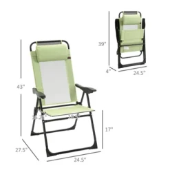 Folding Patio Chairs Set Of 2, Outdoor Deck Chair With Adjustable Sling Back, Camping Chair With Removable Headrest For Garden, Backyard, Lawn, Green -House Furnish World GUEST 4e3162cf 9446 46ba 9ec7 aaaf232511d1