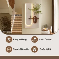 Adjustable 3-Color LED Sandstone Wall Decor With Simulated Green Plants,3D Art Sculpture, Glass Vase & Rabbit Statue, Remote Control Light Strips -House Furnish World GUEST 4edb0484 eeae 46ec 932c cd75da5434e3