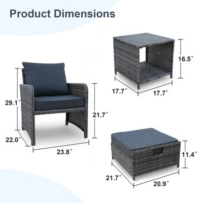 5 Pieces Wicker Patio Furniture Set Outdoor Patio Chairs With Ottomans Conversation Furniture With Coffetable For Poolside Garden Balcony 3 5 Pieces Wicker Patio Furniture Set Outdoor Patio Chairs With Ottomans Conversation Furniture With Coffetable For Poolside Garden Balcony - Image 3