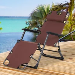 Outsunny Folding Chaise Lounge Chair For Outside, 2-in-1 Tanning Chair With Pillow & Pocket, Adjustable Pool Chair For Beach, Patio, Lawn, Deck, Brown -House Furnish World GUEST 4f9c8edd dcce 44aa 9bd2 8f8daf52de83
