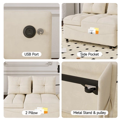 Foldable Sofa Bed In 3 Lengths, Modern Sofa Sofa Sofa Polyester Polyesterll-out Bed, Loveseat Sofa Adjustable Back And With USB Port And Phone Stand 5 Foldable Sofa Bed In 3 Lengths, Modern Sofa Sofa Sofa Polyester Polyesterll-out Bed, Loveseat Sofa Adjustable Back And With USB Port And Phone Stand - Image 5