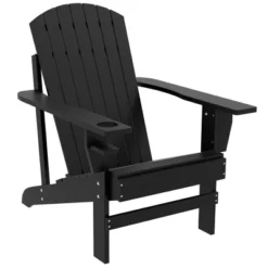 Outsunny Wooden Adirondack Chair, Outdoor Patio Lawn Chair With Cup Holder, Weather Resistant Lawn Furniture, Classic Lounge For Deck, Garden,Black -House Furnish World GUEST 501c23da 094f 49d4 8a24 e503b860a815