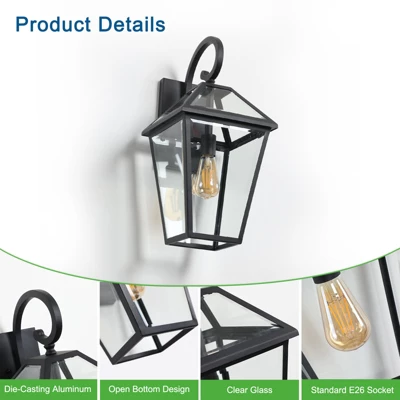 Soscooter 21"-2-Pack Outdoor Wall Lantern Light ¨C Modern Black Metal & Clear Glass Sconce For Porch, Patio, And Garden Lighting (Bulb Not Included) 4 Soscooter 21"-2-Pack Outdoor Wall Lantern Light ¨C Modern Black Metal & Clear Glass Sconce For Porch, Patio, And Garden Lighting (Bulb Not Included) - Image 4