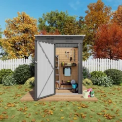 5X3 FT Outdoor Storage Shed, Tool Shed With Pitched Roof And Lockable Door Compact Metal Tool Shed For Garden, Backyard, Patio,Bike Storage, Gray -House Furnish World GUEST 5122d68d 4442 4bca 94f8 99f4e5069b5e