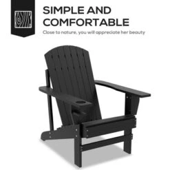 Outsunny Wooden Adirondack Chair, Outdoor Patio Lawn Chair With Cup Holder, Weather Resistant Lawn Furniture, Classic Lounge For Deck, Garden,Black -House Furnish World GUEST 51240e90 59ce 4834 81fc b66cfe02e5b0