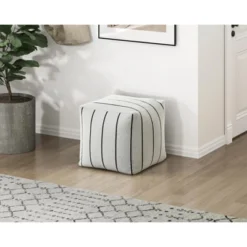 Modern Square Pouf Off-White Jacquard Fabric Upholstered Ottoman, Non-Slip Floor Pouf, Bean Bag Chair, 1pc Sitting Pouf 7 Modern Square Pouf Off-White Jacquard Fabric Upholstered Ottoman, Non-Slip Floor Pouf, Bean Bag Chair, 1pc Sitting Pouf -House Furnish World GUEST 5291c6bb 75f9 4a76 8af3 81ebac18581d