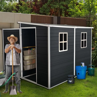 8x4ft Outdoor Resin Garden Shed With Floor And 2 Windows,Patio Outdoor Storage Shed With Lockable Door For Garden Tools, Bicycles, Trash Cans, Black 9 8x4ft Outdoor Resin Garden Shed With Floor And 2 Windows,Patio Outdoor Storage Shed With Lockable Door For Garden Tools, Bicycles, Trash Cans, Black - Image 9