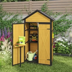 Outdoor Storage Cabinet Storage Shed With Waterproof Roof Lockable Doors Removable Shelves Foldable Table Hooks 69 Inches Garden Tool Shed -House Furnish World GUEST 5490b0d6 b241 4f36 a5a0 07b85215aa17
